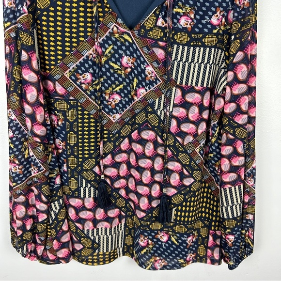 JM Collection Boho Sheer Sleeves Tassel Lined Blouse XL Blue Pink - Picture 4 of 14